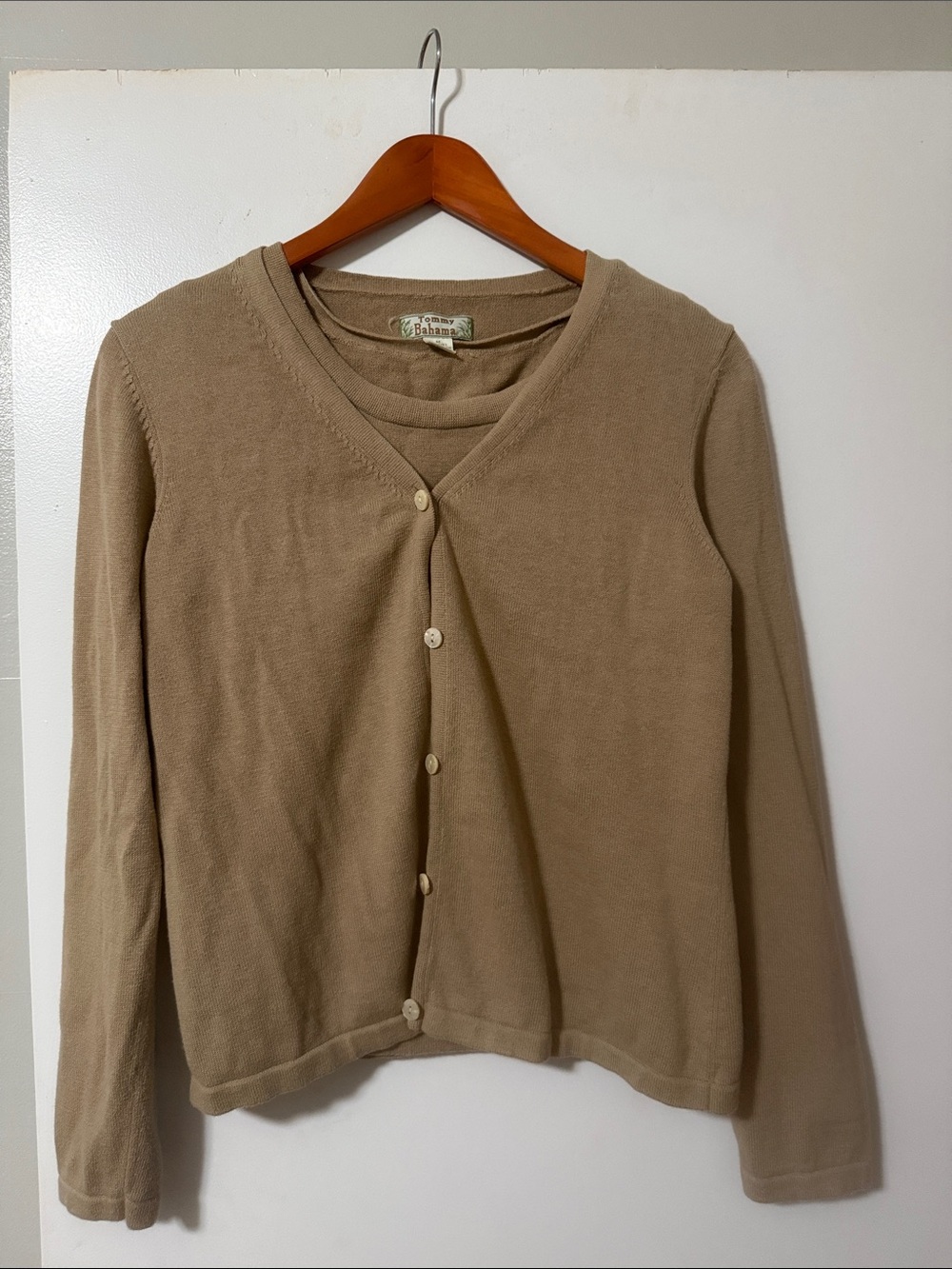 Tommy Bahama Tan Button-Front V-Neck Cardigan with tank - 2 pieces. Sweater set